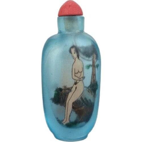 Chinese old beijing glass built-in painting snuff bottle inside painted Human body Nude painting