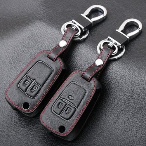 Genuine Leather car key cover case set keychain For Chevrolet Cruze 2013 Spark Onix Silverado Volt Camaro Aveo Sonic 2/3 Buttons