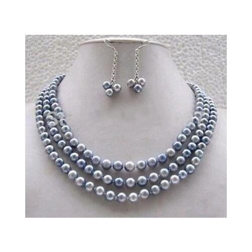 Jewellery pretty vogue real gray pearl necklace earring set 16"-18"