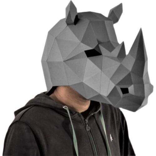 Cosplay Rhinoceros Mask 3D Papercraft Paper Adult Maskking Wearable Halloween Horror Masque Visage Costume Men DIY Toys Party
