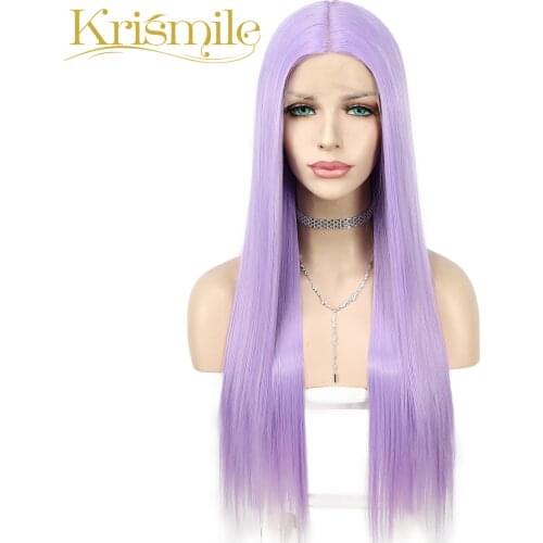 Lavender Purple Hair Long Straight Synthetic Lace Wig Middle Part Daily for Women Cosplay Party Heat Resistant Fiber Glueless