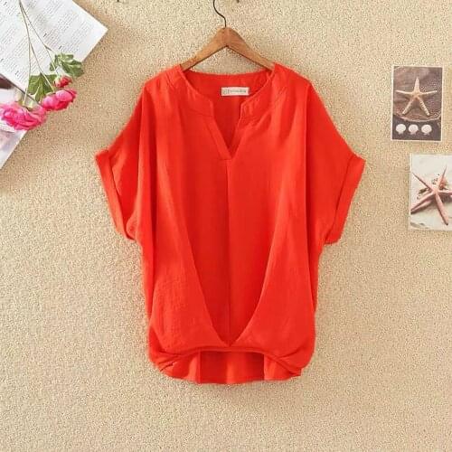 Summer Top Woman Blusas Y Camisas Plus Size Solid Color Chiffon Top Blouse Short Sleeve Cute Tunics M-3xl