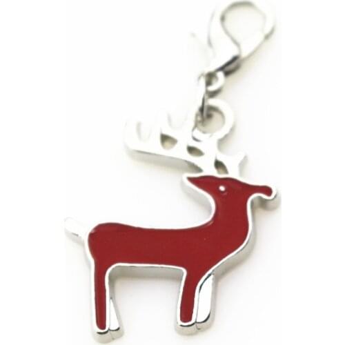 Hot selling 20pcs/lot Christmas Red Deer Dangle Charms Lobster Clasp Charms Diy Jewelry Accessory Hanging Charms for Bracelets