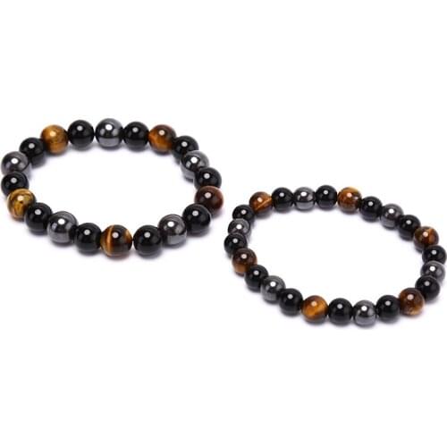 Magnetic Health Protection Women Jewelry Pulsera Hombre Natural Black Obsidian Hematite Tiger Eye Beads Bracelets Men
