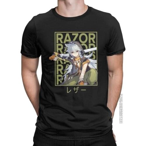 Mens Razor Genshin Impact T Shirts Pure Cotton Clothes Funny Classic Short Sleeve Round Neck Tees Printed T-Shirts