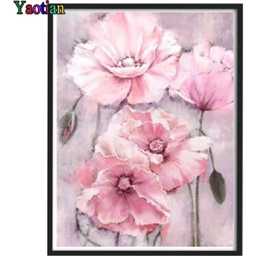 Full Drill Square Diamond Painting Pink Poppies Flower Picture Of Rhinestone Diamond Embroidery Cross Stitch Home Decor