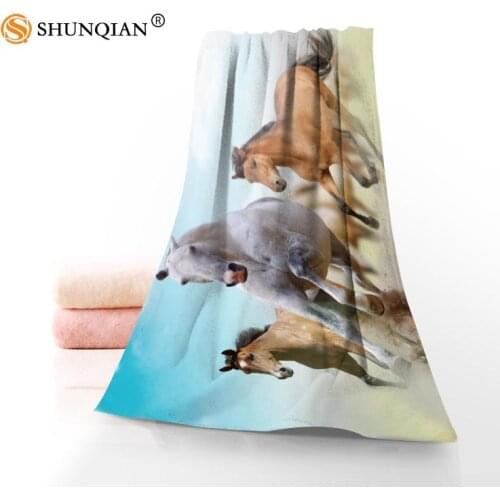 New Custom Animals Horse Running Towel Printed Cotton Face/Bath Towels Microfiber Fabric For Kids Men Women Shower Towels A8.8