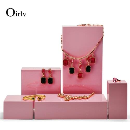 Oirlv New Product Pink Jewelry Display Table Set Wooden Ring Bracelet Display Stand Earring Pendant Holder Box for Showcase