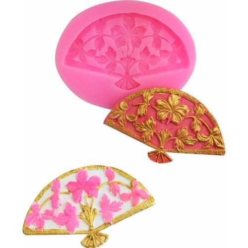 Chinese style retro fan silicone mold chocolate cake fondant baking decorative tools handicrafts resin film silicone mold cake