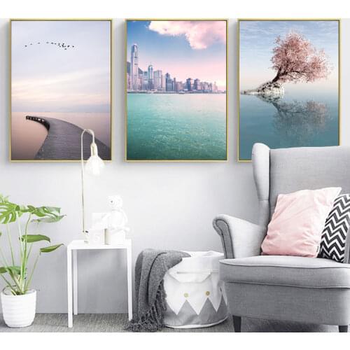 Nordic Minimalist Romantic Sea Landscape Posters and Prints Canvas Painting Wall Art Picture Home Decoration