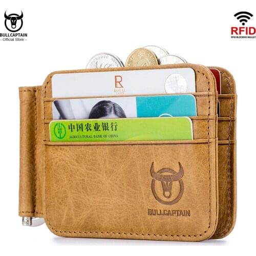 Slim Money Clips for Men Wallet Genuine Cowhide Leather Photo ID Credit Card Holder Front Pocket RFID Blocking Bifold Male Gift