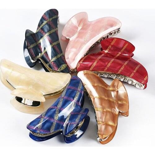 9cm Retro Fashion Glitter Grid Plaid Hair Claw Hair Accessories Classic Large Houndstooth Hair Claw Clips For Women Hairpins