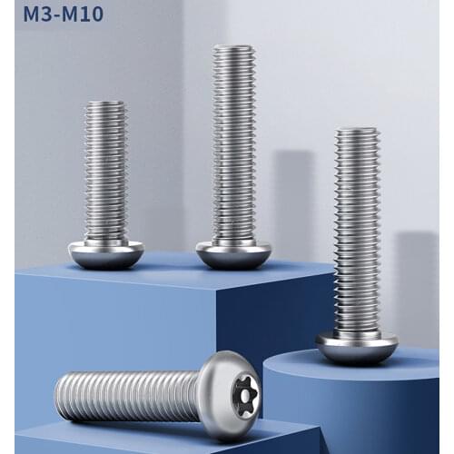 M3-M10 Torx Round Pan Head With Pin Anti Theft Security Screws 304 Stainless Steel Six Lobe Button Head Tamper Proof Bolts