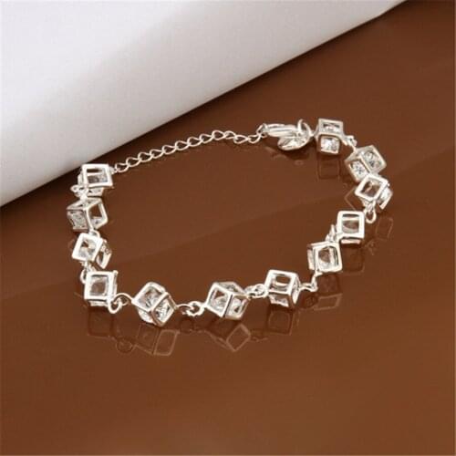 Silver color classic CZ white crystal lattice nice women lady bracelets new high quality fashion jewelry Christmas gifts