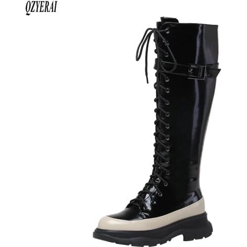 QZYERAI New winter Genuine leather knee boots Women boots Motorcycle boots Female boots The knight warm Women shoes