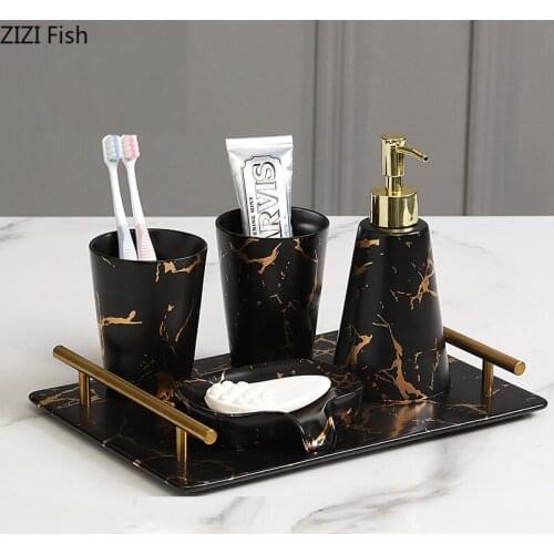 Marble Bathroom Set Creative Ceramic Mouthwash Cup Tooth Brush Holder Foaming Soap Pump Bottle Bathroom Decoration Accessories