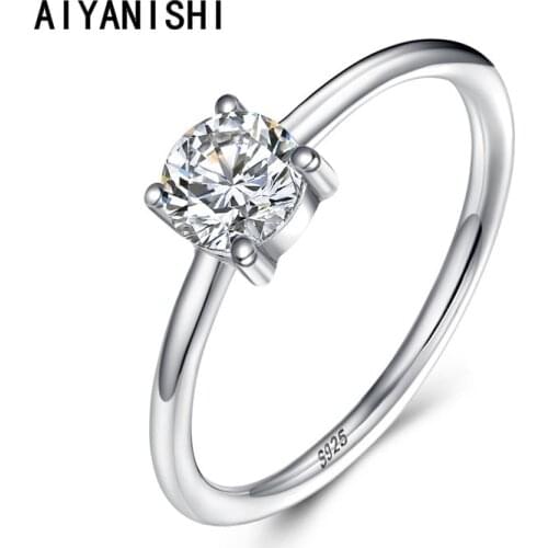 AIYANISHI Top Quality 100% Real 925 Sterling Silver Classic Charm Squar Zirconia Wedding Finger Rings For Women Fine Jewelry ane