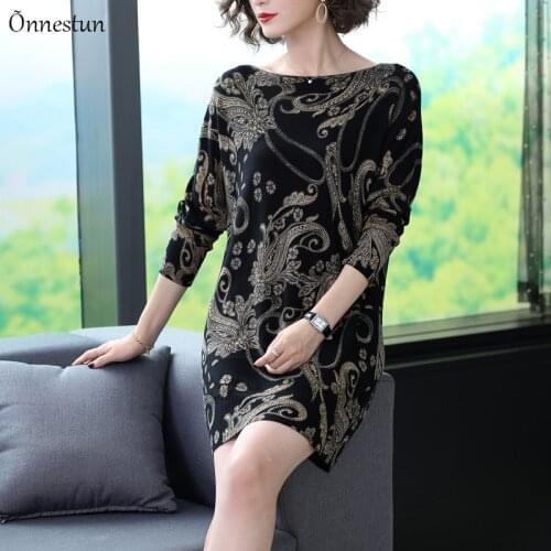 3 Colors Long Sweater Dress Autumn Fashion Long Sleeve Pullovers Print Knitwear Jumper Plus Size Sweater Women