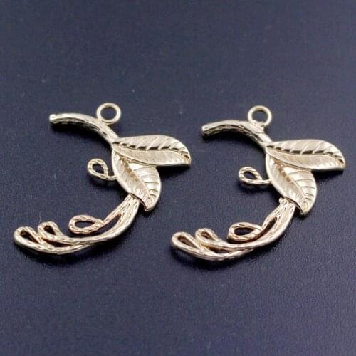20pcs Brass Casted Leaf Branch Pendant Charms Tassel Loops Connectors Quality Gold Silver Color DIY Women Jewelry Accessories