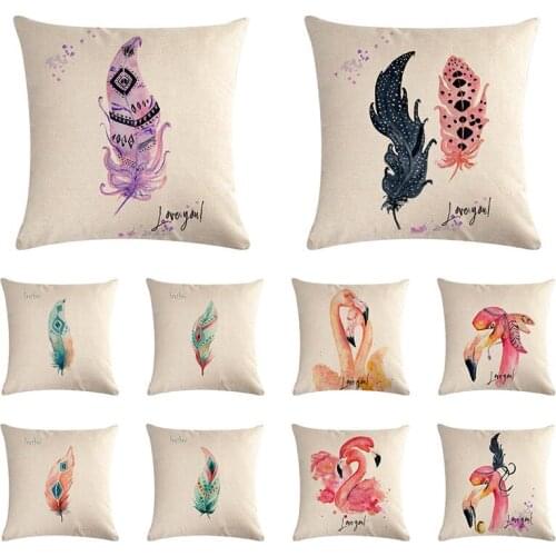 45*45cm Fashion High Quality Linen Decorative Word Love Stone Feather Cushion Covers Pillow Case Home Decorations Gifts for Home