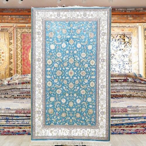 Yilong 3'x5' Handknotted Silk Persian Rug Durable All-over Flower Carpet (HF276B)