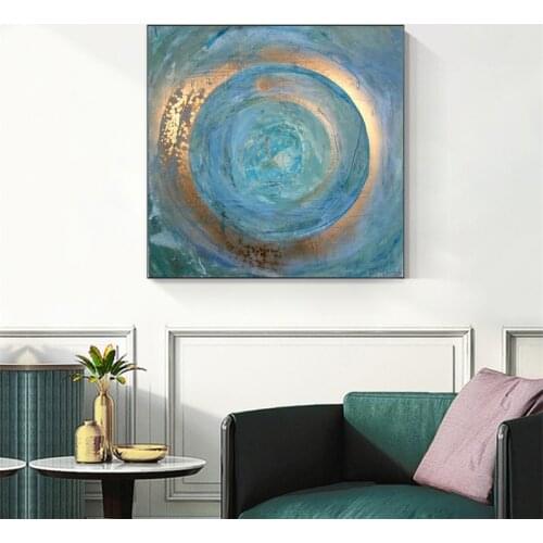 Abstract Blue Gold Oil Painting on Canvas Scandinavian Posters and Prints Cuadros Modern Wall Art Pictures For Living Room