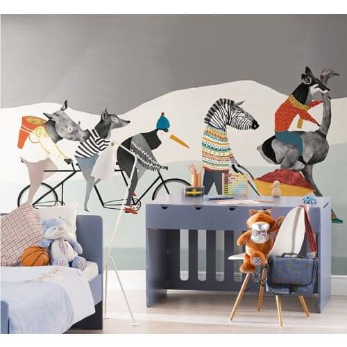 Bacal Large Cute Animals by Bike 3d Cartoon Wallpaper for Walls Baby Room 3d Wall Paper Photo Murals 3D Home Decor Sticker