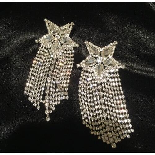 Bilincolor high-end white zircon star shape with many taseels big earrings earrings for women weeding party and gift