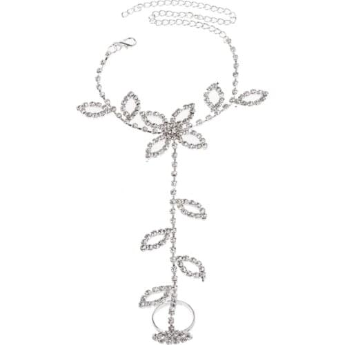 Beach Wedding Barefoot Sandal Foot Chain Crystal Anklet With Rhinestone Toe Ring