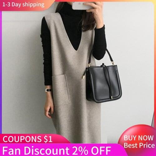 One Piece Women Pregnancy Vest Dress Mama Clothes Korean Knitted Knee Length Solid Causal Dress Japanese 2020 New Spring Autumn