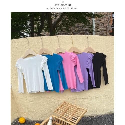 Girls'Long Sleeve Childrens T-shirt Knite Bottoming Shirt Children Spring and Autumn Cotton Solid Color Long Sleeves Top
