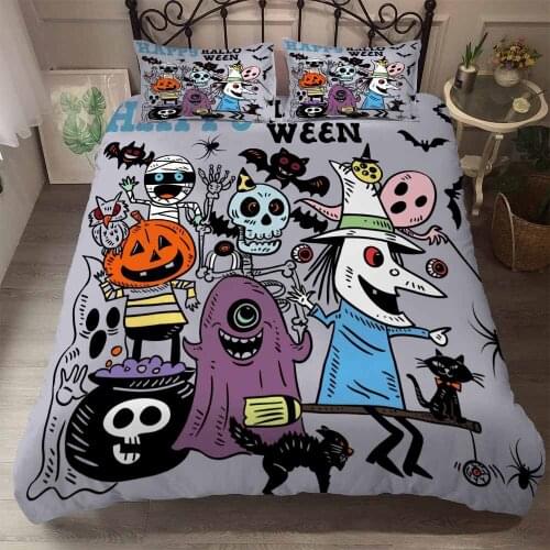 Diagonal Printing Happy Halloween Duvet Cover Sets EU Double 200x200 Cm California King Bedding Sets 3 Pcs Skull Halloween Bed 9