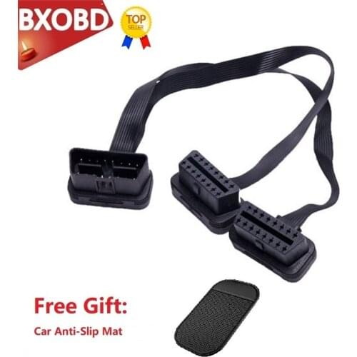 ELM327 Y Spliter Dual Female Flat Thin As Noodle 2x30CM 16 Pin OBD2 Extension Cable OBD2 16PIN Male to Female Cable Connector