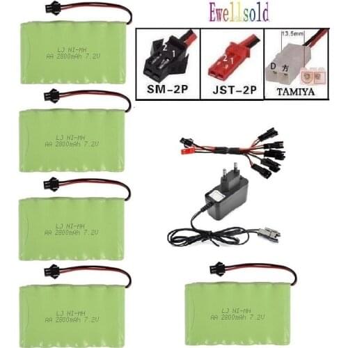 Ewellsold 7.2V 2800mAh Ni-MH AA rechargable battery with charger for R/C car R/C boat R/C Truck JST/SM/TAMIYA plug