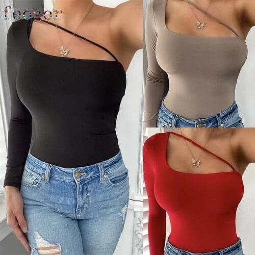 FEOGOR 2021 spring and summer new sexy T-shirt irregular slim slimming one-shoulder top womens clothing Casual T-shirt