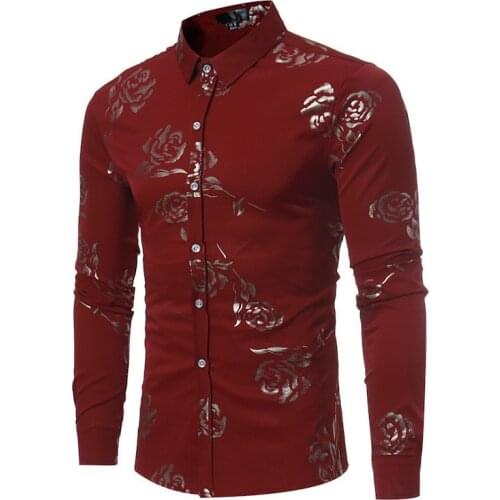 Personality Designer Rose Flower Print Mens Shirts Autumn and Winter Long Sleeved Wedding Dress Shirts For Man Streetwear A406