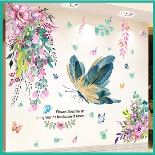 Colorful Flower Leaves Wall Sticker DIY Flamingo Animal Wall Decals for Living Room Kids Bedroom Kitchen Home Decoration