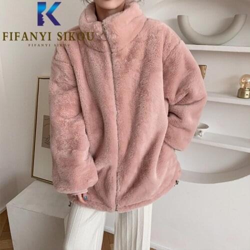Faux Rabbit Fur Jacket Women High Quality Luxury Fashion Zipper Casual Faux Fur Coat Winter Thick Warm Loose Plush Coats Female