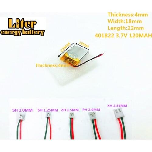 401822 3.7V 120mah Lithium polymer Battery For 3.7V 120MAH 401822 PLUG GPS MP3 MP4 MP5 Digital Products rechargeable battery