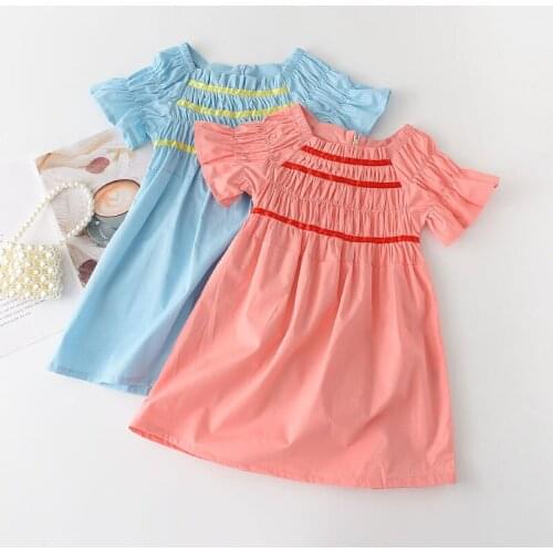 Menoea 2021 Korean Style Children Girl Casual Dresses Summer New Arrivals Children Ruched Dress Kids Sweet Princess Clothes 3-7Y
