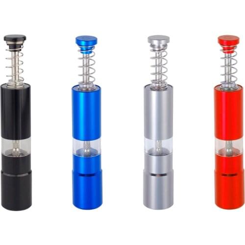 Hand Driven Metal Pepper Grinder/Salt Mill&Muller,Portable Thumb Push Aluminium Case,Stainless Steel Core