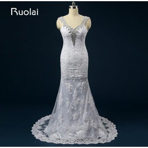 Real Picture Vestido de Novia Straps Beaded Sweetheart Lace Mermaid Crystal Wedding Dresses Long Bridal Gown for Wedding ASAFN56