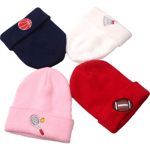 2020 New Winter Baby Boy Girl Hat Autumn Cartoon Football Embroidery Knitted Toddler Infant Childrens Hats Kids Beanies