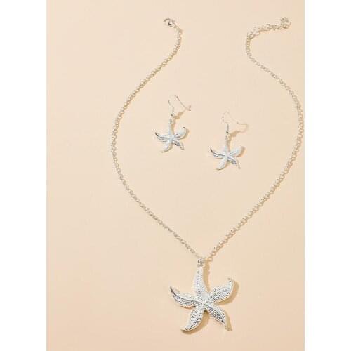 New Cute Starfish Pendant Necklaces Earrings Silver Color Jewelry Sets for Women Bohemian Vacation Party New Year Gift