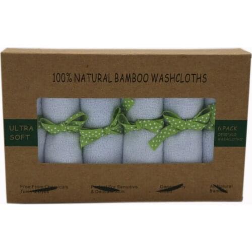 Organic premium bamboo Baby washcloth 100%bamboo fiber Natural baby towel 6 Pack/set per box Size 10 x10 Inches Silk ribbons