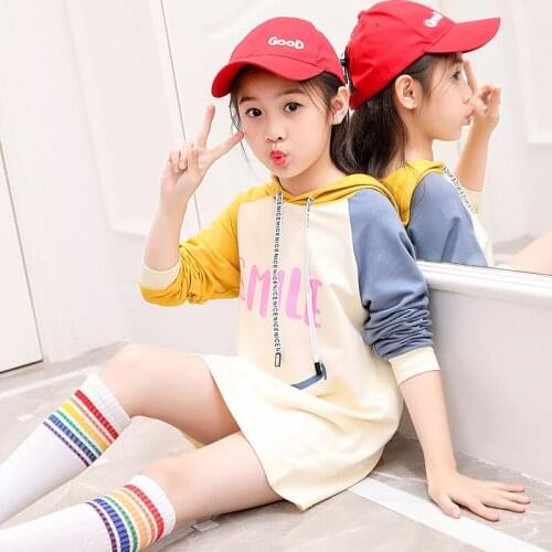 Autumn Baby Girls Hooded Sweatershirt Dress Cotton Cartoon Long Sleeve Kids Girl Dress Casual Children Clothing Teenager Clothes