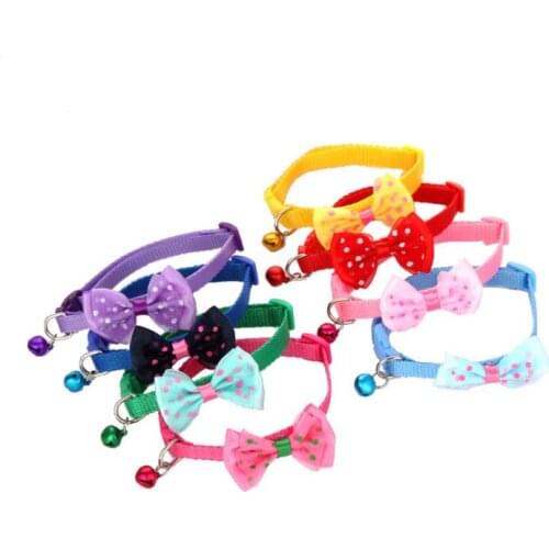 Popular Pets Doggy Bowknot Tie Multi Color Dotted Printed Cat Collar Pet Necklace With Mini Bell SN3181