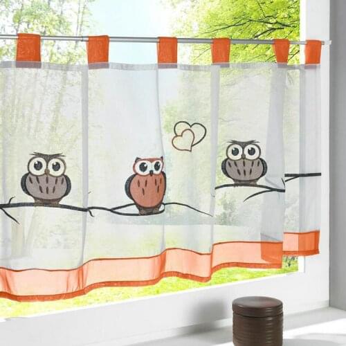Popular Embroidery Small Voile Floral/Leaves/Owl Pattern Sheer Curtain Tulle for Kitchen Balcony Cafe-Curtain Cabinet Curtain
