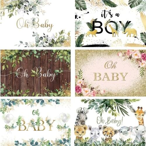 Oh Baby Birthday Backdrop Floral Baby Shower Newborn Party Background Decor Green Jungle Woodland Gender Reveal Photoshoot