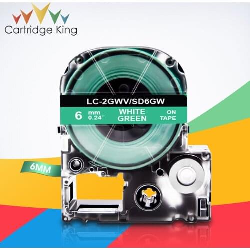 SD6GW LC-2GWV White on Green 6mm Label Tape for Epson King Jim TepraPro SR520 SR520X SR535 SR530C SR550 SR5500P Label Printer